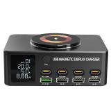WLX-818D+ 9 IN 1 无线充电 / 多口充电器 带LCD显示 (4 USB / 3 PD 30W / PD 100W) 黑色